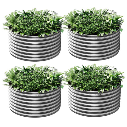 CATMANOR 4 Pack 2x2FT Round Corrugated Galvanized Steel Raised Garden Bed Outdoor, Metal Above Ground Garden Bed for Vegetables and Flowers, Raised Beds for Gardening-2x2FTx10Inch