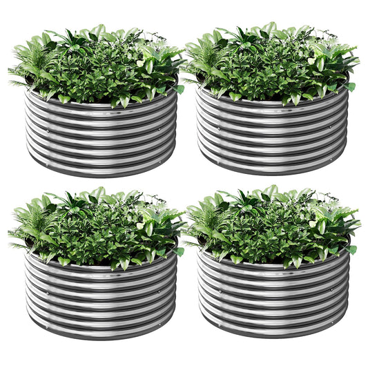 CATMANOR 4 Pack 3x3FT Round Corrugated Galvanized Steel Raised Garden Bed Outdoor, Metal Above Ground Garden Bed for Vegetables and Flowers, Raised Beds for Gardening-3x3FTx10Inch