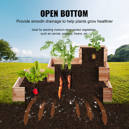 VEVOR 3 Tier Raised Garden Bed Wood Outdoor, 45 x 45 x 20in High End Natural Fir Wood Planter Box, Outdoor Planting Boxes for Flowers/Vegetables/Herbs in Backyard/Garden/Patio/Balcony, with Open Base