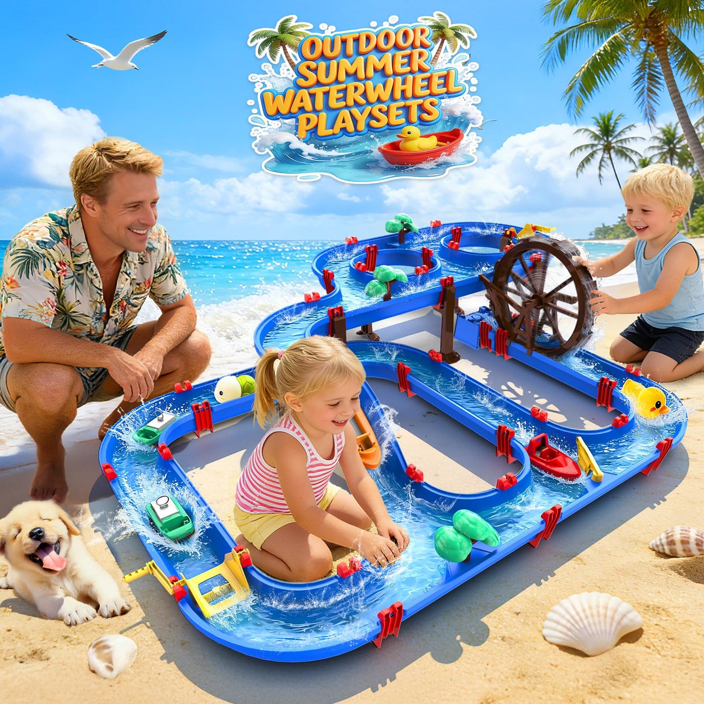 TERRAMUS 2-Tier Water Table Toys with Watermill for Kids, Upgraded Large 115PCS Water Park Playset, Summer Toys DIY Waterways for Backyard Beach Pool Lawn,Outdoor Toy for 3-5 4-8, Gifts for Boys Girls