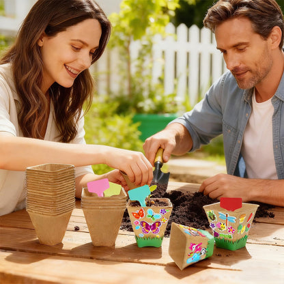 NNG 20 Set Garden Paper Pot Craft Kit,20Pcs Square Paper Mache Pots Peat Plant Pots with 200pcs Adhesive Foam Stickers & 20Pcs Pots Labels,Flower Plant Spring Craft for DIY Flower Planting