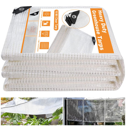 16 Mil Greenhouse Cover,Clear Plastic Tarps Heavy Duty Waterproof 16x20FT,UV Resistant Poly Clear Tarps with Grommets, Greenhouse Heavy Duty Tarp for Gardening,Farming,Nursery,Garden