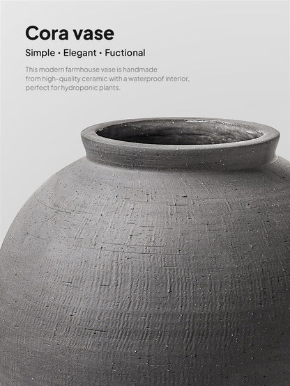 Ceramic Rustic Vase, 10.8 Inch Farmhouse Minimalist Tall Flower Vase for Table, Living Room, Home Decor, Bathroom, Holiday, Wedding, Set of 1,Sandstone Dark Grey