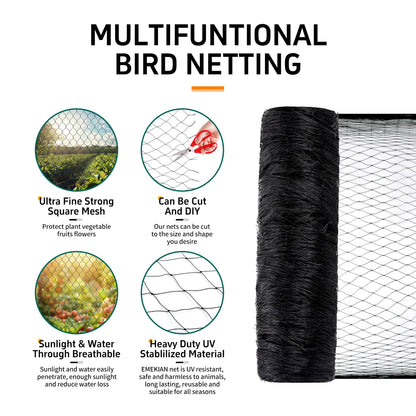 EMEKIAN Garden Netting, 25' x 50' Heavy Duty Bird Netting Deer Fence Net, 1" Mesh Poultry Netting for Chicken Coop, Run & Garden, Protect Fruit Trees, Vegetables from Birds, Deer, Squirrels