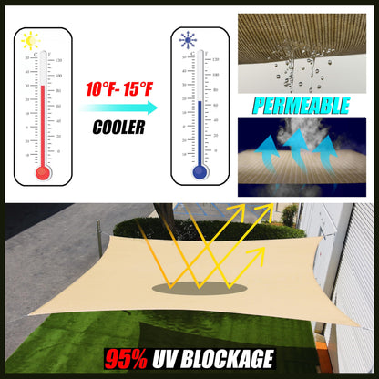 Royal Shade 10' x 10' x 14' Beige Triangle Sun Shade Sail Canopy Outdoor Patio Fabric Screen Awning RSTAPRT10 - UPF50+ 95% UV Blockage, Heavy Duty, Water & Air Permeable (We Make Custom Size)