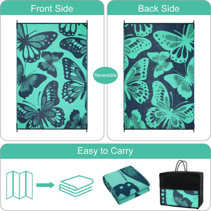 Uphome Outdoor Rug Waterproof 6x9 ft, Patio Plastic Straw Rugs for RV Camping, Reversible Butterfly Mat Outside, Indoor Outdoor Floor Carpet for Back Yard Deck Balcony Porch Beach Picnic, Teal