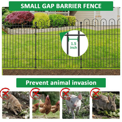 Garden Fence Animal Barrier with Gate, 32 in (H) x23.6ft (L) Decorative Garden Fence, 10 Panels No Dig, Rustproof Metal Temporary Fence, for Outdoor, Yard, Patio