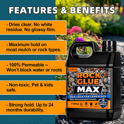 JDicton Rock Glue for Landscaping 1 Gallon - Concentrated Mulch Binder for Landscaping for Pea Gravel, Pebble & Stone, Landscape Glue for Patio & Driveway, 100% Permeable, Pet Safe, Last 2 Years