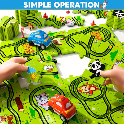 Beby Buty 48PCS Puzzle Race Track Car Set Toys for Kids Boys, Floor Puzzle Car Tracks for Boys Ages 3-5 4-6, Toddler Toys Gifts for 3 4 5 Year Old Kids, Ideal 3 4 5 6 Year Old Birthday Gifts