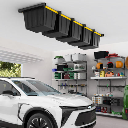 EVERHANGER Ceiling Storage Rack, Heavy Duty Overhead Garage Storage Rack, Adjustable Ceiling Bin Storage System, 5 Sets for 4 Bins, 26 Inch