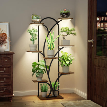 POZILAN Plant Stand Indoor with Grow Light, 55.6" Corner Plant Shelf Indoor, 8 Tiered Tall Plant Stands for Indoor Plants Display Rack Holder, Flower Stand for Balcony, Living Room, Patio
