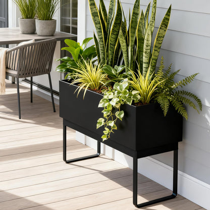 Worth Raised Metal Planter Box with Legs, 30"x12.5"x24" Elevated Garden Bed for Indoor & Outdoor Use – Matte Black Galvanized Steel Planter with Drainage Hole & Plug for Vegetables, Flowers & Herbs
