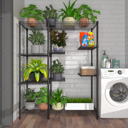 Xiofio 8-Tier Plant Stand for Indoor Outdoor, Large Plant Shelf Rack, Plant Stand Indoor Multiple,Adjustable Flower Stand for Bedroom, Living Room, Balcony, Garden, Black