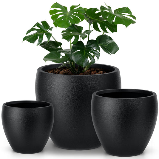 homenote Flower Pots 14.5/12/9.6 Inch,Large Plant Pots Indoor with Drainage,Plastic Pots for Plants,Garden Pots for Outdoor,Large Planters for Indoor Plants,Big Plastic Planter,Off-Black(3 Pcs)