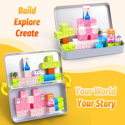 Sixink 45PCS Mini Magnetic Blocks,Magnetic Blocks Travel Toys for Kids with Portable Iron Box,STEM Learning Gift Idea for Ages 3+,Toys Birthday Gifts.