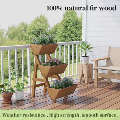 PULIJIAJU 3-Tier Wooden Vertical Raised Garden Bed with Legs, Tiered Planter Box, Vertical Garden Planter,Wood Plant Stand Wood Flower Rack for Patio, Balcony, Freestanding. (Brown-Small)