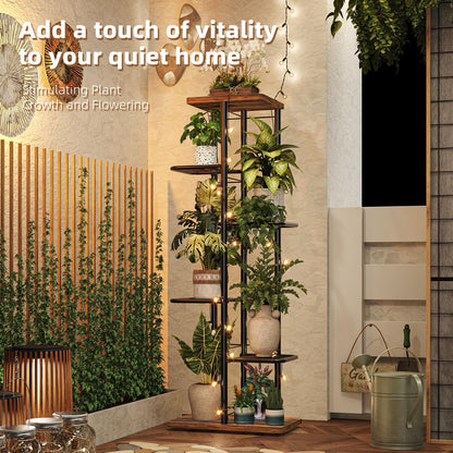 Simple Trending Plant Stand Indoor Outdoor, 6 Tier Plant Shelf, Tall Corner Flower Pot Holder, Metal Display Rack for Patio Balcony Living Room,Brown