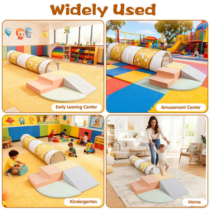 PATAZOK Climbing Toys for Toddlers, 5-Piece Soft Foam Climbing Blocks Set&Crawl Through Tunnel, Toddler Playtime Corner Climber Indoor Foam Play Gym (5-Piece Set&Tunnel)