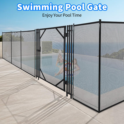 Pool Fence Gate, Modular Removable Safety Barrier with 320GSM Mesh, Connectable Panels for Any Pool Shape, Ideal for Inground, Above Ground Pools, Patios, Gardens, Black Modern Design