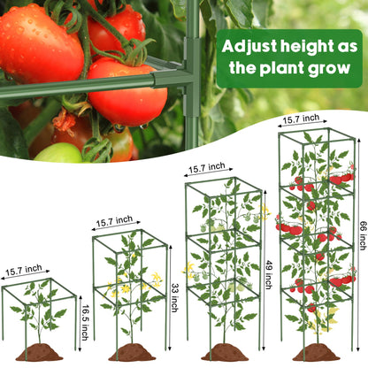 Unves 3 Pack Tomato Cage for Garden, 16" W x 66" H Square Tomato Trellis Plant Support Frame with 50 Pcs Plant Clips, Suitable for Climbing Vegetables, Flowers, and Fruits