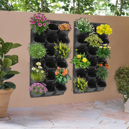Fulavorty 2pcs Wall Planter,Wall-Mounted Planter with 36 Pots,Outdoor Wall Planter System for Flowers,Herbs & Vegetables,Flower Pot Holder for Indoor Outdoor (Black)