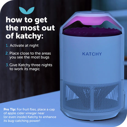 Katchy Indoor Fly Trap– Catcher & Killer for Mosquito, Fruit Fly, Gnat & Small Moth – Non-Zapper Trap with Fan Suction & Blue UV Light – Ideal for Indoor Spaces, Kitchen & Plants (Original, White)