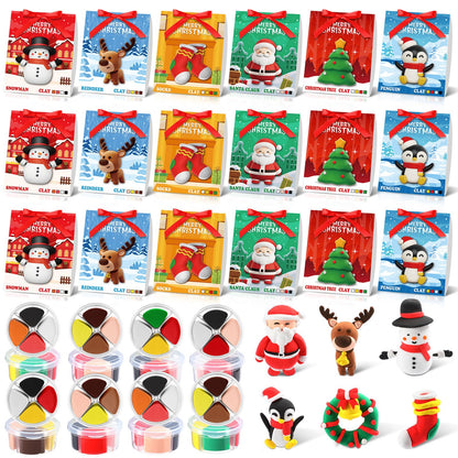 Capoda 18 Set Christmas DIY Craft Kit Christmas Air Dry Clay Kit Snowman Santa Claus Making Craft DIY Modeling Clay for Xmas Winter Holiday School Exchange Gifts Party Art Activities Supplies