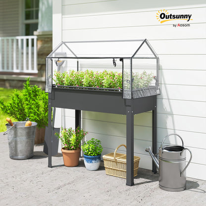 Outsunny Raised Garden Bed with Greenhouse Cover, Elevated Planter Box with Legs and Drainage Hole for Vegetables Flowers Herbs, 39.4" x 18.9" x 48.8", Dark Gray