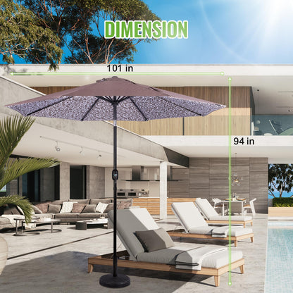 Backyard Expressions 9 Ft Patio Umbrella with Push Button Tilt and Crank System - UV Resistant Polyester Fabric, Market Umbrella with 8 Sturdy Ribs - Tan Double Sided