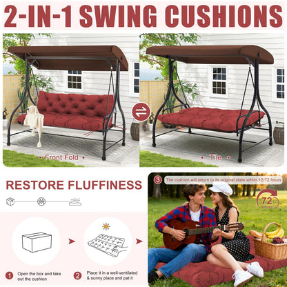 Porch Swing Cushions Outdoor 60 inch x 40 Waterproof Swing Cushions 3 Seater Replacement with Backrest & 8 Ties 5" Thick Bench Swing Cushions for Outdoor Furniture Patio(Wine red)
