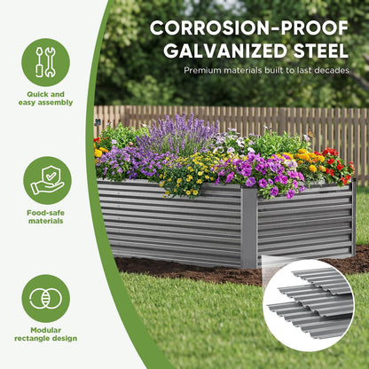 moosprr Galvanized Raised Garden Bed Outdoor, 8x4x2ft Large Raised Bed for Gardening, Metal Planter Box for Vegetables, Fruits, Flowers and Herb, Easy Assembly, Food Grade Materials, Silver