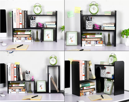 PAG Desk Organizer Desktop Shelf Adjustable Countertop Bookshelf Small Table Shelves Book Organizer Office Organization for Desk, Black