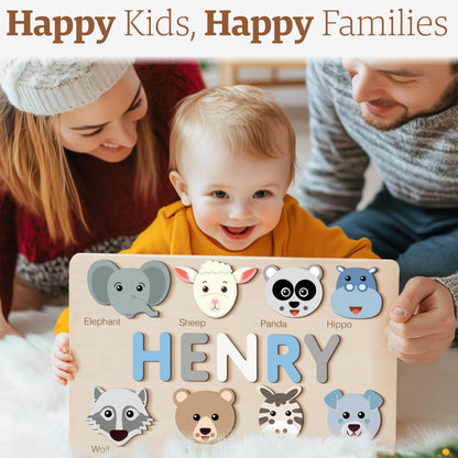 Zuzu Puzzle Personalized Name Puzzle for Toddlers 1-3 | Safari, Farm & 12 Themes | Handmade Wooden Montessori Toy, Keepsake Nursery Decor & Perfect 1st Birthday Gift for Boy Girl
