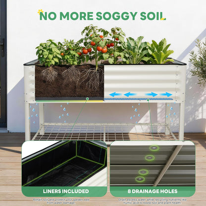 STBoo Elevated Raised Garden Bed with Legs - 48''x24''x32'' Galvanized Metal Standing Planter Boxes Outdoor with Bottom Storage Shelf for Backyard, Patio, Balcony, Vegetables, Flowers, White