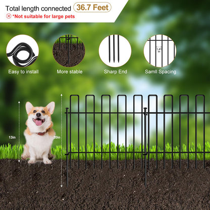 26 Panels No Dig Animal Barrier Fence, 13in(H) x 37ft(L) Garden Edging Border Fencing, Rustproof Metal Stakes Decorative Garden Fence, Dog Digging Defense Fencing Barrier for Outdoor, Yard, Patio