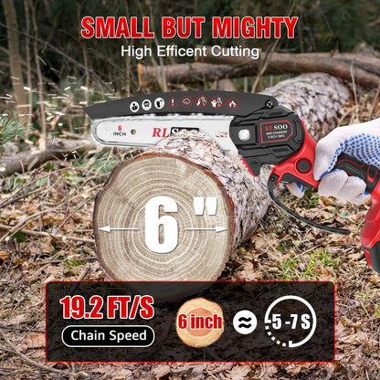Mini Chainsaw Cordless, Upgraded 6 Inch Electric Handheld Battery Chain Saw with 2 Batteries and 3 Chains, Portable Small Tree Trimmer for Pruning Wood Cutting, Gift for Woman Seniors Dad Husband