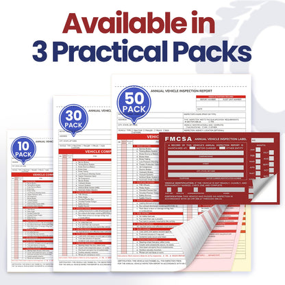 Annual Vehicle Inspection Record Kit – 3-Part NCR Forms (30 Sets) + High-Visibility Adhesive Labels (30) – for Trucks & Fleet Recordkeeping | Supports 49 CFR §396.17