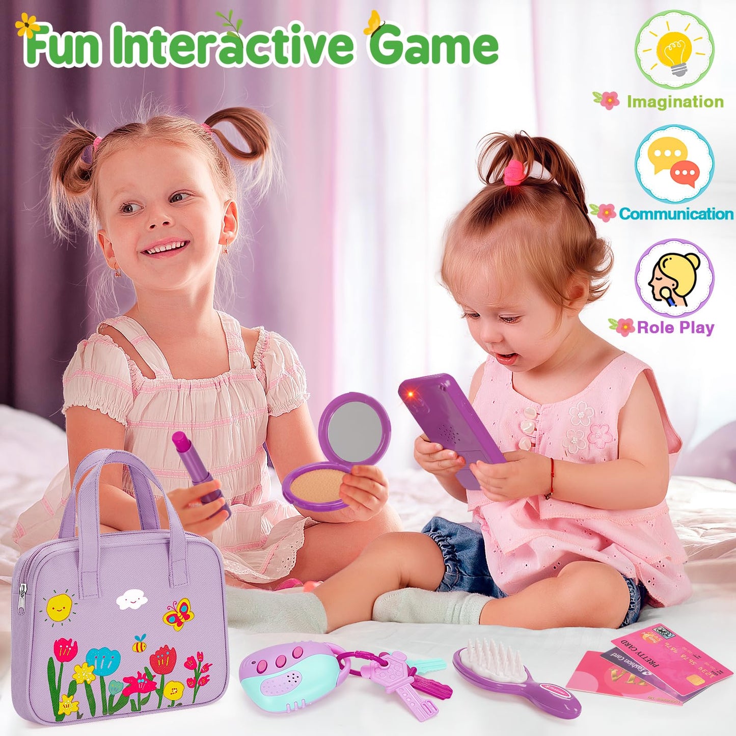 Officygnet Toddlers Toys for Girls 1-3 Years Old, Toddler Purse Girl Toys with Pretend Makeup Kit, Pretend Princess Play Purse Toy for Little Girl, Christmas Birthday Gifts for Girls Age 3, Purple