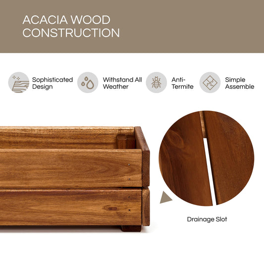 THYOI Premium Wooden Planter Box, Storage Box 17" L x6 W x5.5 H with Crate Style, Acacia Wood Flower Container, Rustic Rectangle Planter for Planting, Decor and Storage - 3 Colors (Golden Walnut)