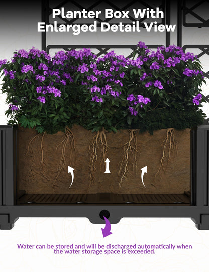 3 PCS Raised Garden Bed with Trellis & Privacy Screen, 50" x 63" Tall Vertical Garden Planter Box for Climbing Plants, Outdoor Trellis for Vegetables, Flowers, Patio, Balcony, Garden Black