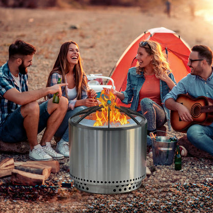 Fire Pit Spark Screen, Fire Pit Screen 40 Inch Round with Handle & Poker, Collapsible Heavy Duty Mesh Fire Pit Cover Fire Pit Lid for Outdoor/Patio/Backyard/RV Camping/Beach