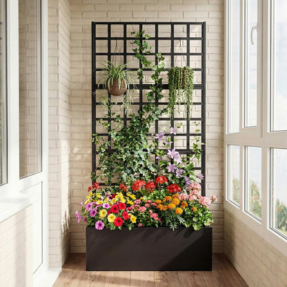 Giantex Metal Raised Garden Bed with Trellis, 36" x 16" x 77" Galvanized Planter Box w/Drainage Holes for Climbing Plants Vegetables Flowers, Outdoor Privacy Screen for Patio Backyard Balcony