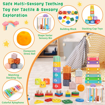 FlufiFiea 6 in 1 Montessori Baby Toys 6-12-18 Months Infant Sensory Developmental Toys Set, Toddler Gift Early Learning Baby Toys for 1 Year Old Boys Girls
