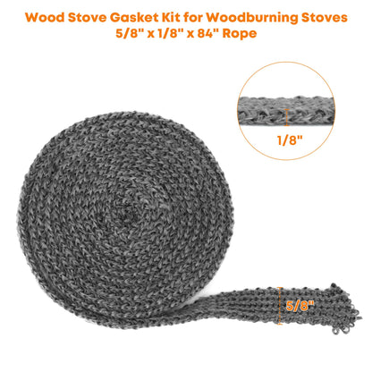 Stanbroil Graphite Impregnated Fiberglass Flat Rope Seal and High Temperature Cement Gasket Kit Replacement for Wood Stoves - 5/8" x 1/8" x 84"