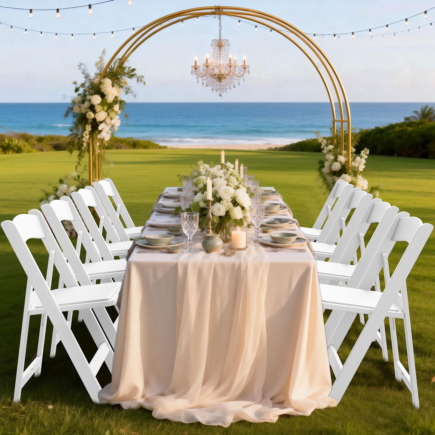 Nazhura Garden and Patio Folding Chair Set of 4 for Events and Wedding, Lightweight with Padded Seat, Water-Proof, Double Braced Frame, Non-Slip Feet, 900LB Capacity (White)