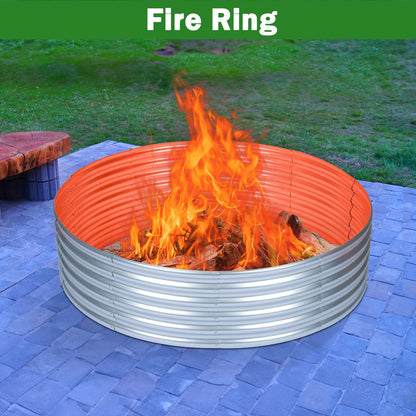 OUSHENG 5x5x1ft Round Galvanized Raised Garden Beds Outdoor, Steel Fire Pit Ring Flower Planter Large Metal Above Ground Boxes Kit for Gardening Vegetables Outside