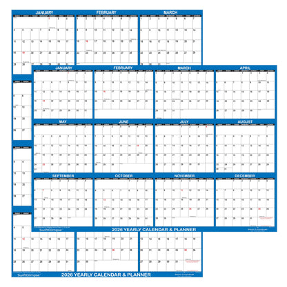 24" x 36" SwiftGlimpse 2026 Wall Calendar Erasable Large Wet & Dry Erase Laminated 12 Month Annual Yearly Wall Planner, Reversible, Horizontal/Vertical, Navy