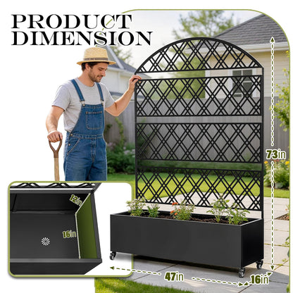 Metal Planter Box with Trellis Raised Garden Bed on Wheels Galvanized Steel Privacy Screen for Patio,Large Self-Watering Container with Drainage Holes for Climbing Plants Vegetables Flowers (Dome)