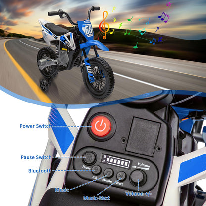 GarveeLife 12V Kids Motorcycle, Electric Dirt Bike with Traning Wheels, Twist Grip Throttle, 3mph Max Speed and Music, Ride on Motorcycle for Toddlers, Deep Blue (Deep Blue)