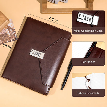CAGIE Large Notebook Diary with Lock, 7.5 x 10 Inch Leather Journal with Lock for Writing, 220 Pages Women Men Hardcover Lock Diary Password Protected Notebook with Pen & Gift Box